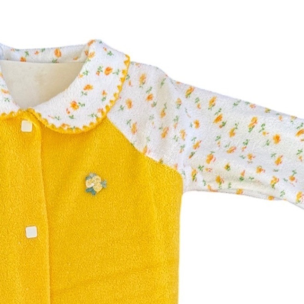 Vintage Gerber Baby Square Snap Footie Pajamas‎ Yellow Floral Flame Resistant M